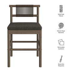 Eleni Weathered Gray Flint Outdoor Patio Teak Wood Counter Stools (Set of 2) - Ornate Home
