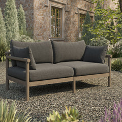 Eleni Weathered Gray Flint Outdoor Patio Teak Wood Loveseat - Ornate Home