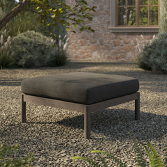 Eleni Weathered Gray Flint Square Outdoor Patio Teak Wood Ottoman - Ornate Home