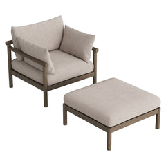 Eleni Weathered Gray/Pebble 2-Piece Outdoor Patio Teak Wood Armchair and Ottoman Set - Ornate Home
