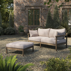 Eleni Weathered Gray/Pebble 2-Piece Outdoor Patio Teak Wood Loveseat with Ottoman Set - Ornate Home