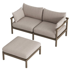 Eleni Weathered Gray/Pebble 2-Piece Outdoor Patio Teak Wood Loveseat with Ottoman Set - Ornate Home