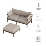 Eleni Weathered Gray/Pebble 2-Piece Outdoor Patio Teak Wood Loveseat with Ottoman Set - Ornate Home