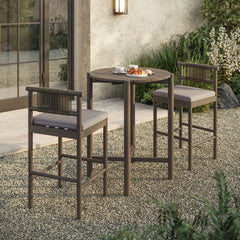 Eleni Weathered Gray/Pebble 3-Piece Outdoor Patio Teak Wood Bar Set - Ornate Home