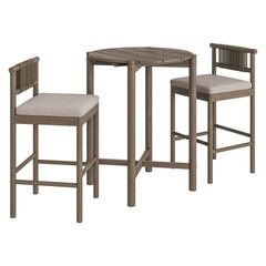Eleni Weathered Gray/Pebble 3-Piece Outdoor Patio Teak Wood Bar Set - Ornate Home