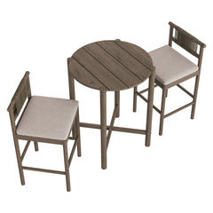 Eleni Weathered Gray/Pebble 3-Piece Outdoor Patio Teak Wood Bar Set - Ornate Home