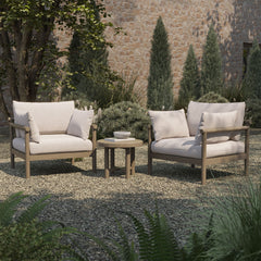 Eleni Weathered Gray/Pebble 3-Piece Outdoor Patio Teak Wood Furniture Set - Ornate Home
