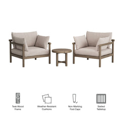Eleni Weathered Gray/Pebble 3-Piece Outdoor Patio Teak Wood Furniture Set - Ornate Home