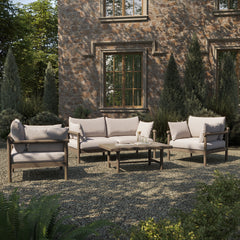 Eleni Weathered Gray/Pebble 4-Piece Outdoor Patio Teak Wood Sofa Set - Ornate Home