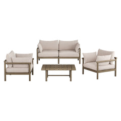 Eleni Weathered Gray/Pebble 4-Piece Outdoor Patio Teak Wood Sofa Set - Ornate Home