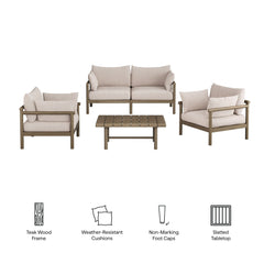 Eleni Weathered Gray/Pebble 4-Piece Outdoor Patio Teak Wood Sofa Set - Ornate Home