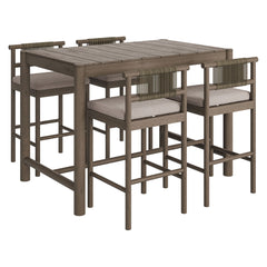 Eleni Weathered Gray/Pebble 5-Piece Outdoor Patio Teak Wood Bar Set - Ornate Home