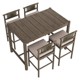 Eleni Weathered Gray/Pebble 5-Piece Outdoor Patio Teak Wood Bar Set - Ornate Home