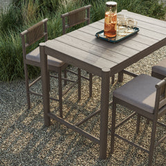 Eleni Weathered Gray/Pebble 5-Piece Outdoor Patio Teak Wood Bar Set - Ornate Home