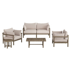 Eleni Weathered Gray/Pebble 5-Piece Outdoor Patio Teak Wood Furniture Set - Ornate Home