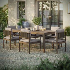 Eleni Weathered Gray/Pebble 7 Piece Outdoor Patio Teak Wood Dining Set - Ornate Home