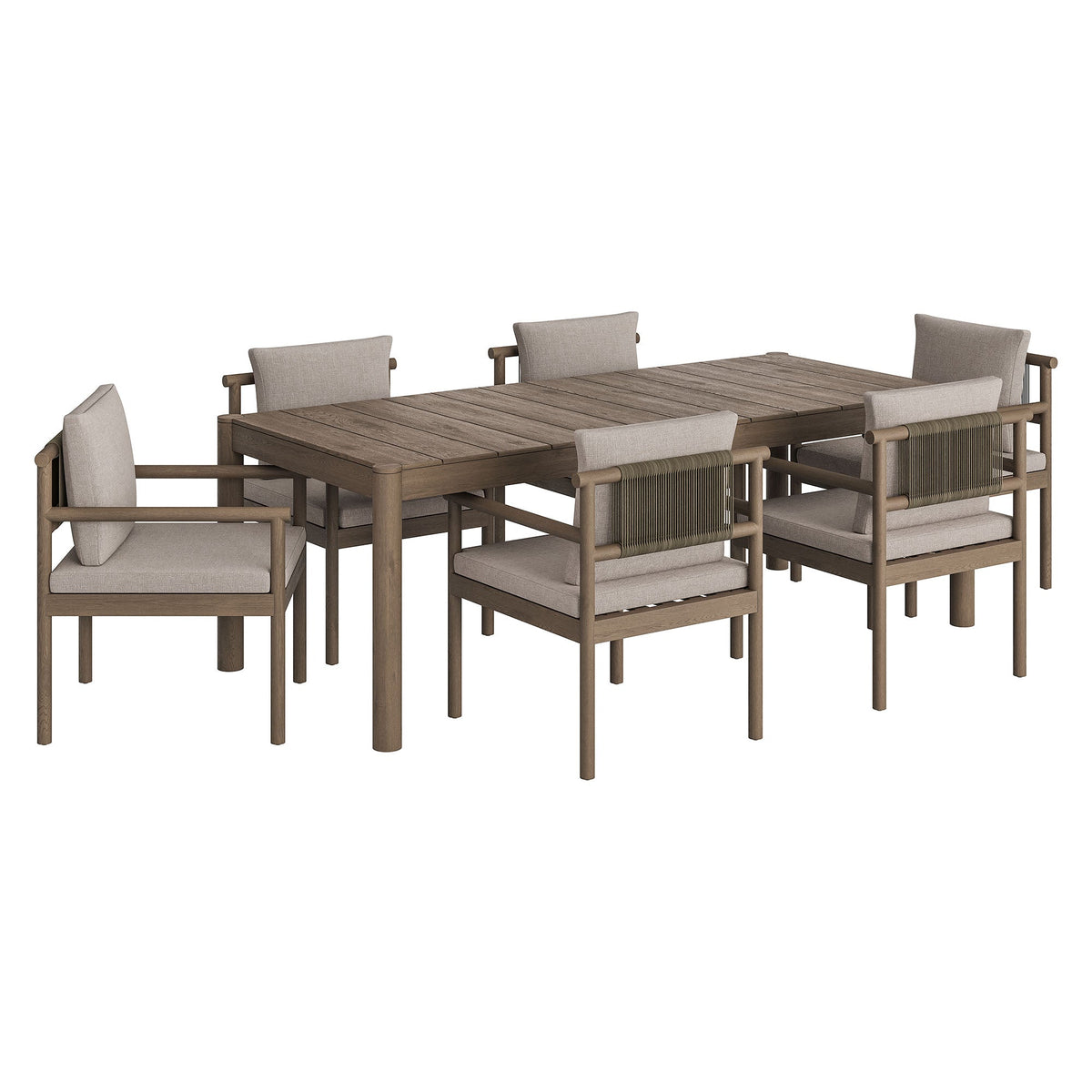 Eleni Weathered Gray/Pebble 7 Piece Outdoor Patio Teak Wood Dining Set - Ornate Home