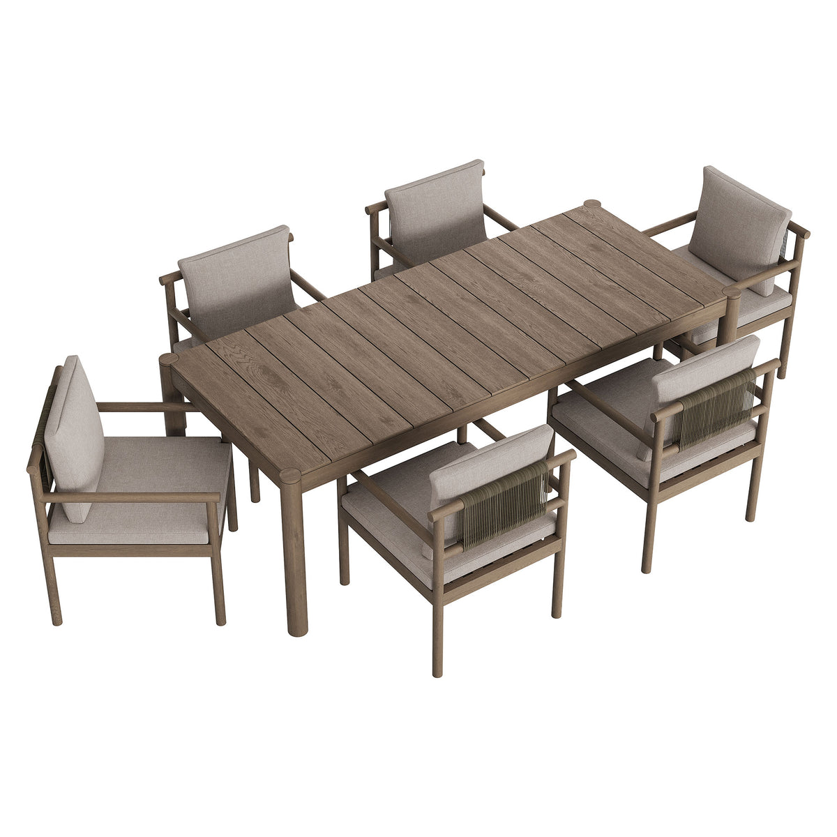 Eleni Weathered Gray/Pebble 7 Piece Outdoor Patio Teak Wood Dining Set - Ornate Home