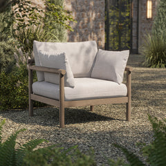 Eleni Weathered Gray/Pebble Outdoor Patio Teak Wood Armchair - Ornate Home