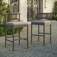 Eleni Weathered Gray/Pebble Outdoor Patio Teak Wood Bar Stools (Set of 2) - Ornate Home