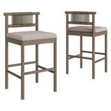Eleni Weathered Gray/Pebble Outdoor Patio Teak Wood Bar Stools (Set of 2) - Ornate Home