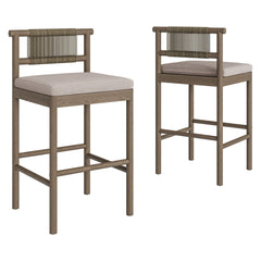 Eleni Weathered Gray/Pebble Outdoor Patio Teak Wood Bar Stools (Set of 2) - Ornate Home
