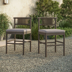 Eleni Weathered Gray/Pebble Outdoor Patio Teak Wood Counter Stools (Set of 2) - Ornate Home