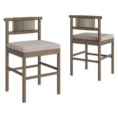 Eleni Weathered Gray/Pebble Outdoor Patio Teak Wood Counter Stools (Set of 2) - Ornate Home