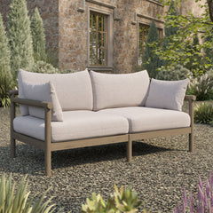 Eleni Weathered Gray/Pebble Outdoor Patio Teak Wood Loveseat - Ornate Home