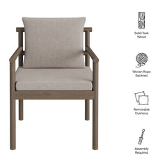 Eleni Weathered Gray/Pebble Outdoor Patio Teak Wood Rope Dining Chair - Ornate Home