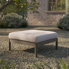 Eleni Weathered Gray/Pebble Square Outdoor Patio Teak Wood Ottoman - Ornate Home
