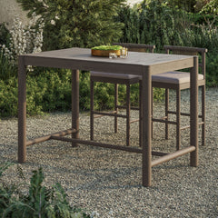 Eleni Weathered Gray Rectangle 56-Inch Outdoor Patio Teak Wood Rectangular Bar Table - Ornate Home