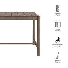 Eleni Weathered Gray Rectangle 56-Inch Outdoor Patio Teak Wood Rectangular Bar Table - Ornate Home