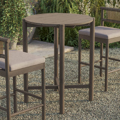 Eleni Weathered Gray Round 35 Inch Outdoor Patio Teak Wood Round Bar Table - Ornate Home