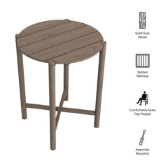 Eleni Weathered Gray Round 35 Inch Outdoor Patio Teak Wood Round Bar Table - Ornate Home