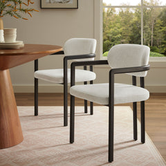 Elio Black/Cream Barrel Fabric and Metal Dining Chair - Ornate Home