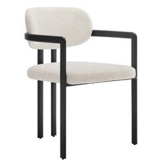 Elio Black/Cream Barrel Fabric and Metal Dining Chair - Ornate Home