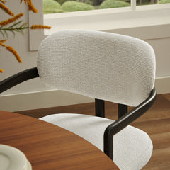Elio Black/Cream Barrel Fabric and Metal Dining Chair - Ornate Home