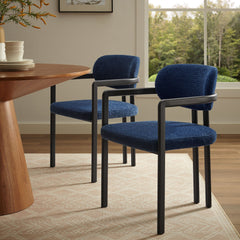 Elio Black Navy Barrel Fabric and Metal Dining Chair