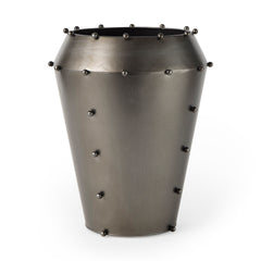 Elio Gunmetal Gray Large Metal with Studs Vase - Ornate Home