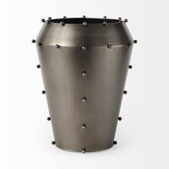 Elio Gunmetal Gray Large Metal with Studs Vase - Ornate Home