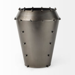 Elio Gunmetal Gray Large Metal with Studs Vase - Ornate Home
