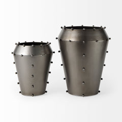 Elio Gunmetal Gray Large Metal with Studs Vase - Ornate Home