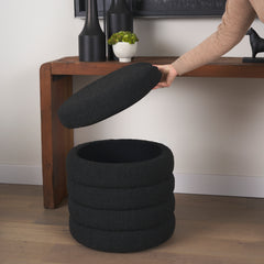 Elise Black Boucle Upholstered Storage Ottoman - Ornate Home