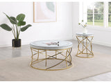 Elise Gold 2-piece Round Mirror Top Coffee and End Table Set - Ornate Home