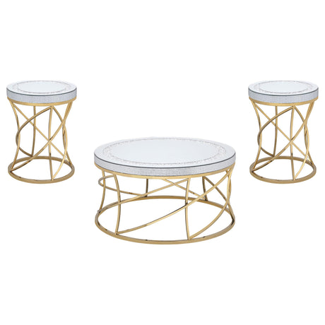 Elise Gold 3-piece Round Mirror Top Coffee and End Table Set - Ornate Home
