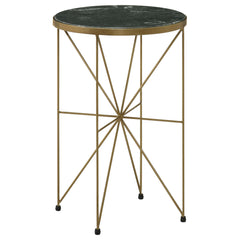 Eliska Antique Gold Round Green Marble Top Accent Side Table - Ornate Home