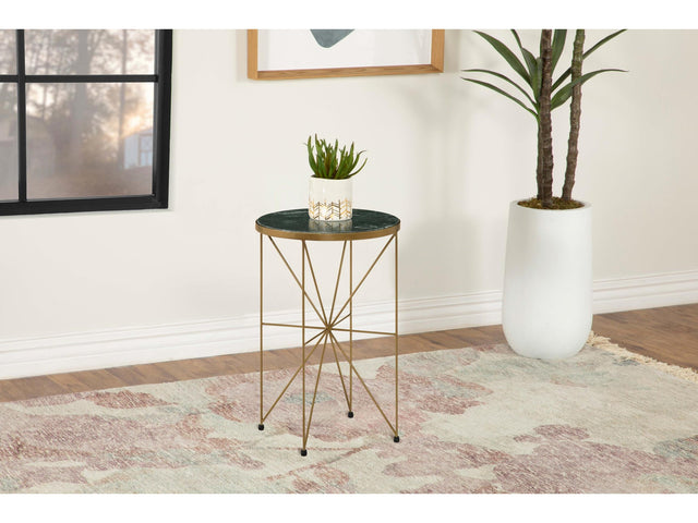 Eliska Antique Gold Round Green Marble Top Accent Side Table - Ornate Home