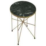 Eliska Antique Gold Round Green Marble Top Accent Side Table - Ornate Home