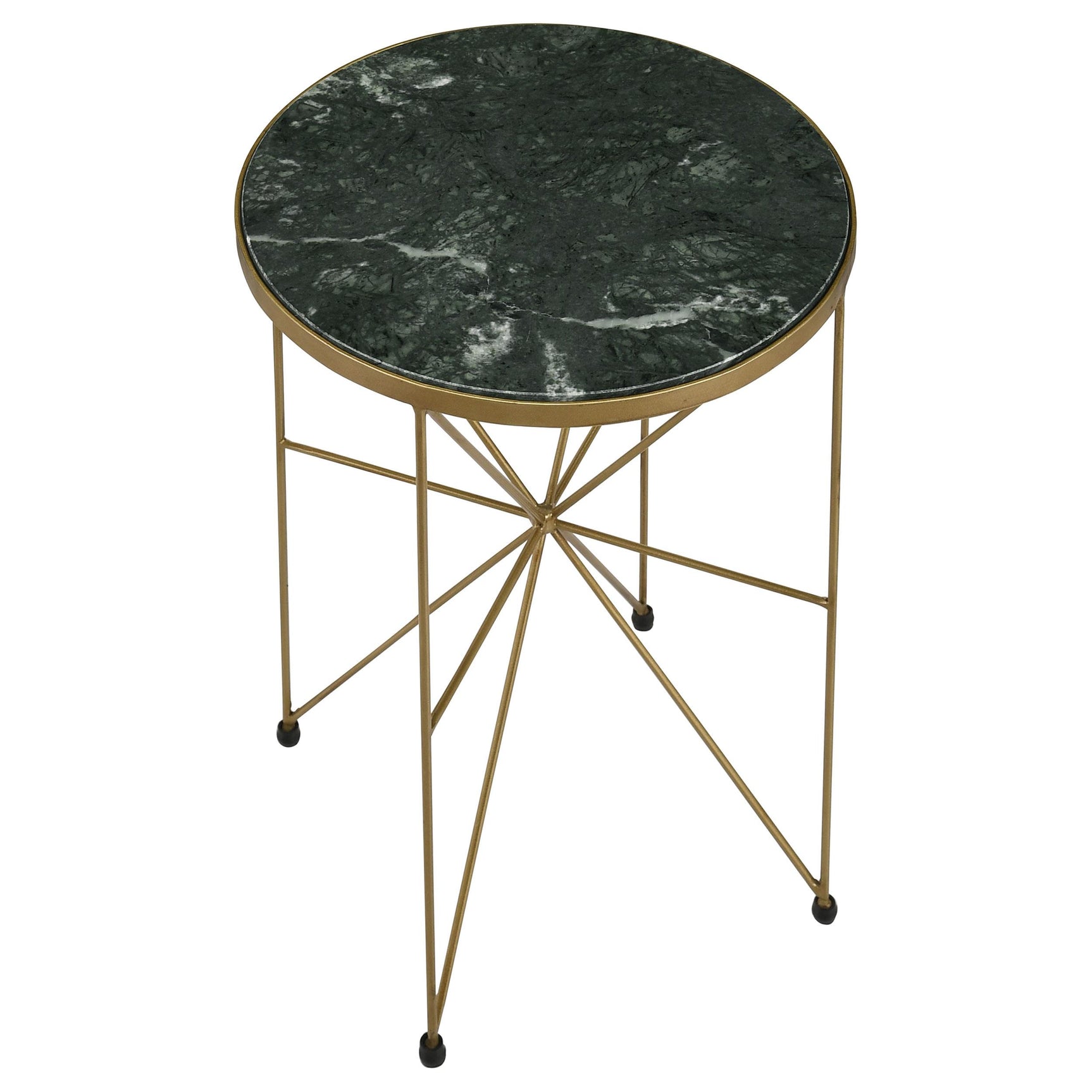 Eliska Antique Gold Round Green Marble Top Accent Side Table - Ornate Home